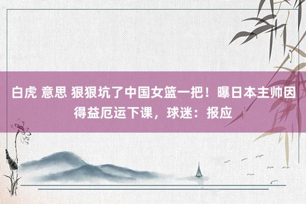 白虎 意思 狠狠坑了中国女篮一把！曝日本主帅因得益厄运下课，球迷：报应