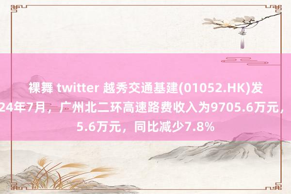裸舞 twitter 越秀交通基建(01052.HK)发布公告，于2024年7月，广州北二环高速路费收入为9705.6万元，同比减少7.8%