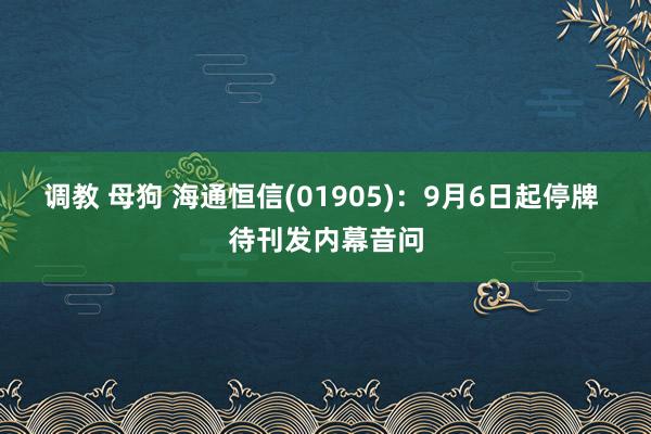 调教 母狗 海通恒信(01905)：9月6日起停牌 待刊发内幕音问