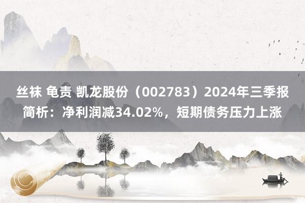 丝袜 龟责 凯龙股份（002783）2024年三季报简析：净利润减34.02%，短期债务压力上涨