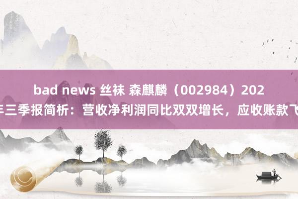 bad news 丝袜 森麒麟（002984）2024年三季报简析：营收净利润同比双双增长，应收账款飞腾