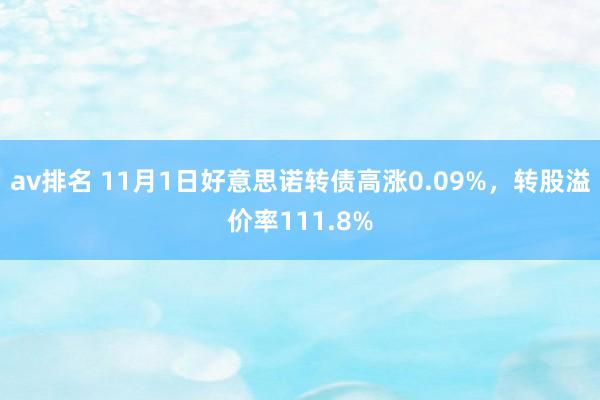 av排名 11月1日好意思诺转债高涨0.09%，转股溢价率111.8%