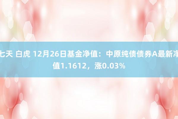 七天 白虎 12月26日基金净值：中原纯债债券A最新净值1.1612，涨0.03%