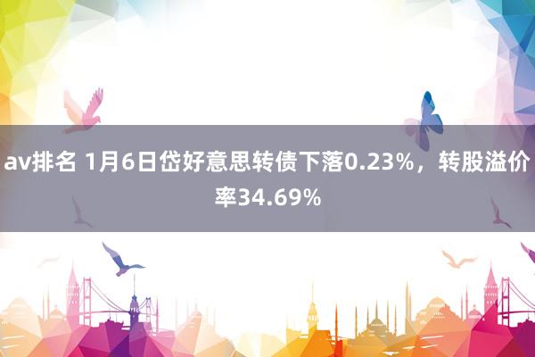 av排名 1月6日岱好意思转债下落0.23%，转股溢价率34.69%