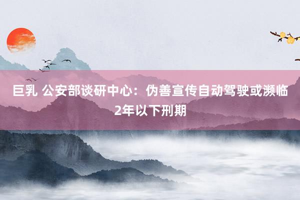 巨乳 公安部谈研中心：伪善宣传自动驾驶或濒临2年以下刑期