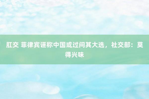 肛交 菲律宾诬称中国或过问其大选，社交部：莫得兴味